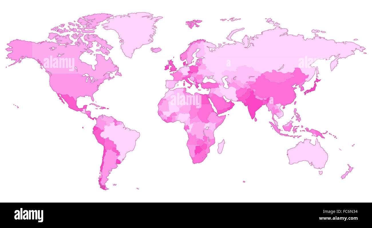 Pink World map with countries Stock Photo
