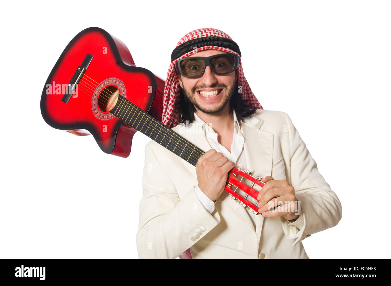 Arab man with guitar on white Stock Photo Alamy