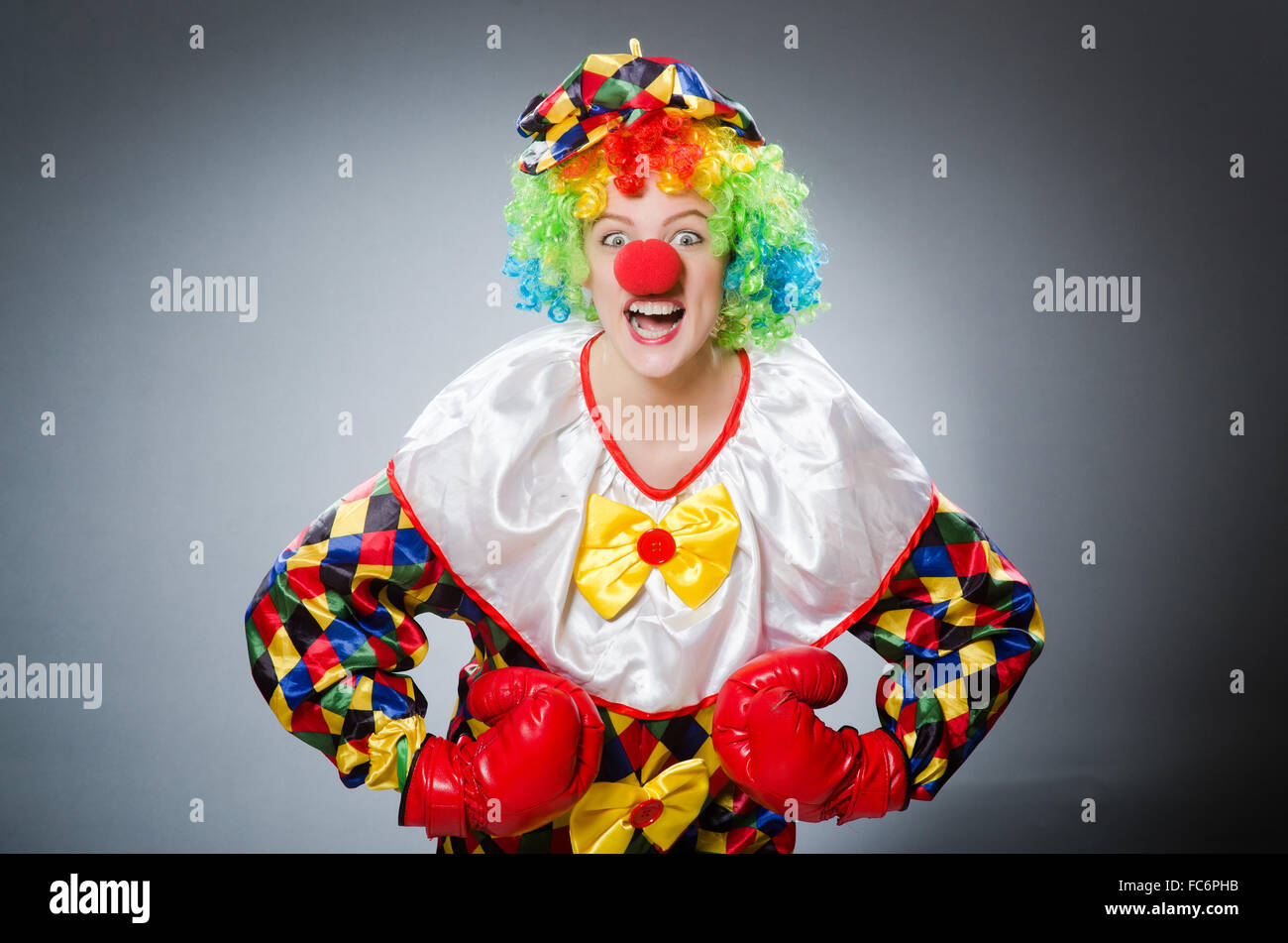 Funny clown with boxing gloves Stock Photo Alamy