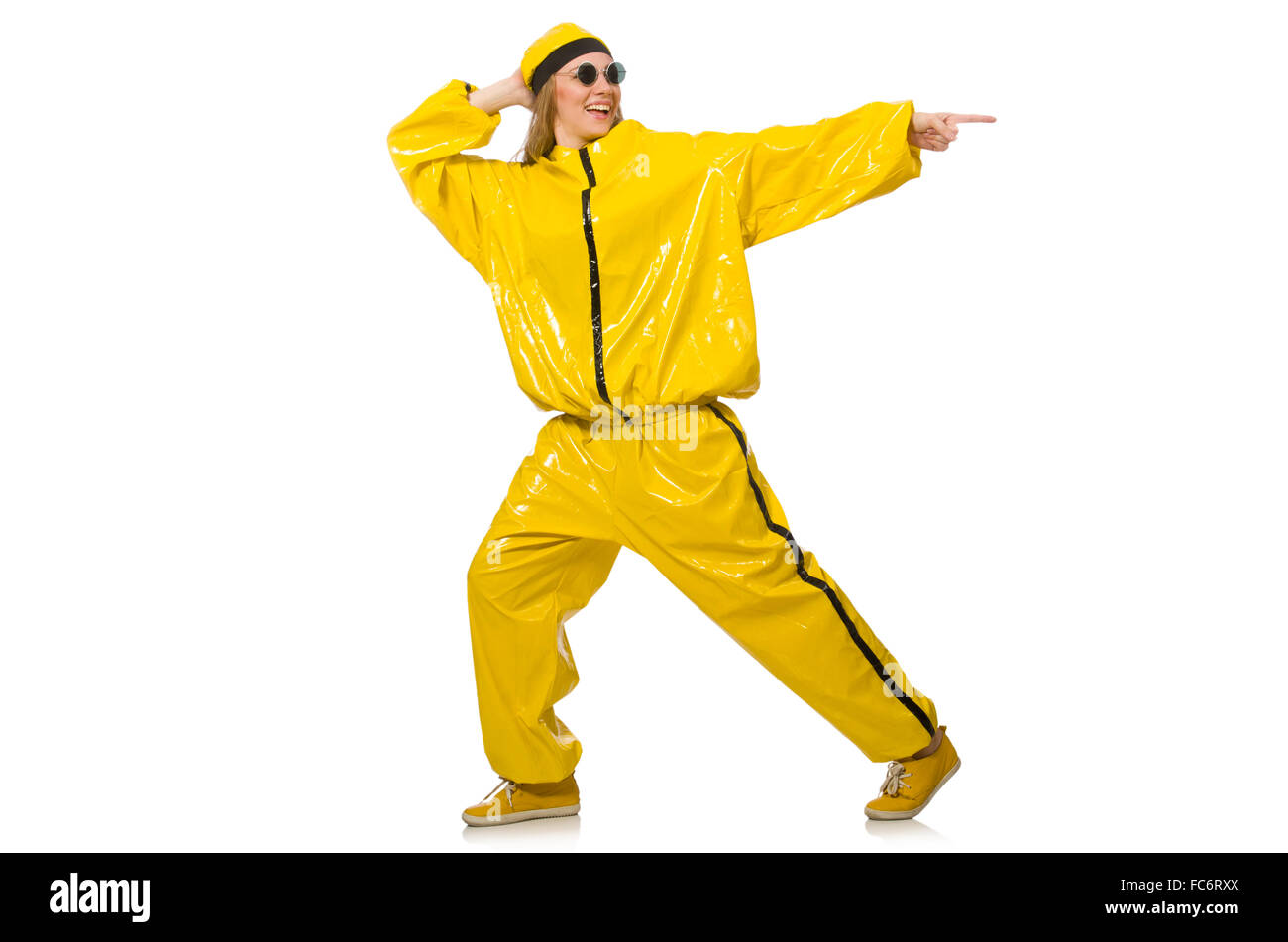 Woman in yellow suit isolated on white Stock Photo