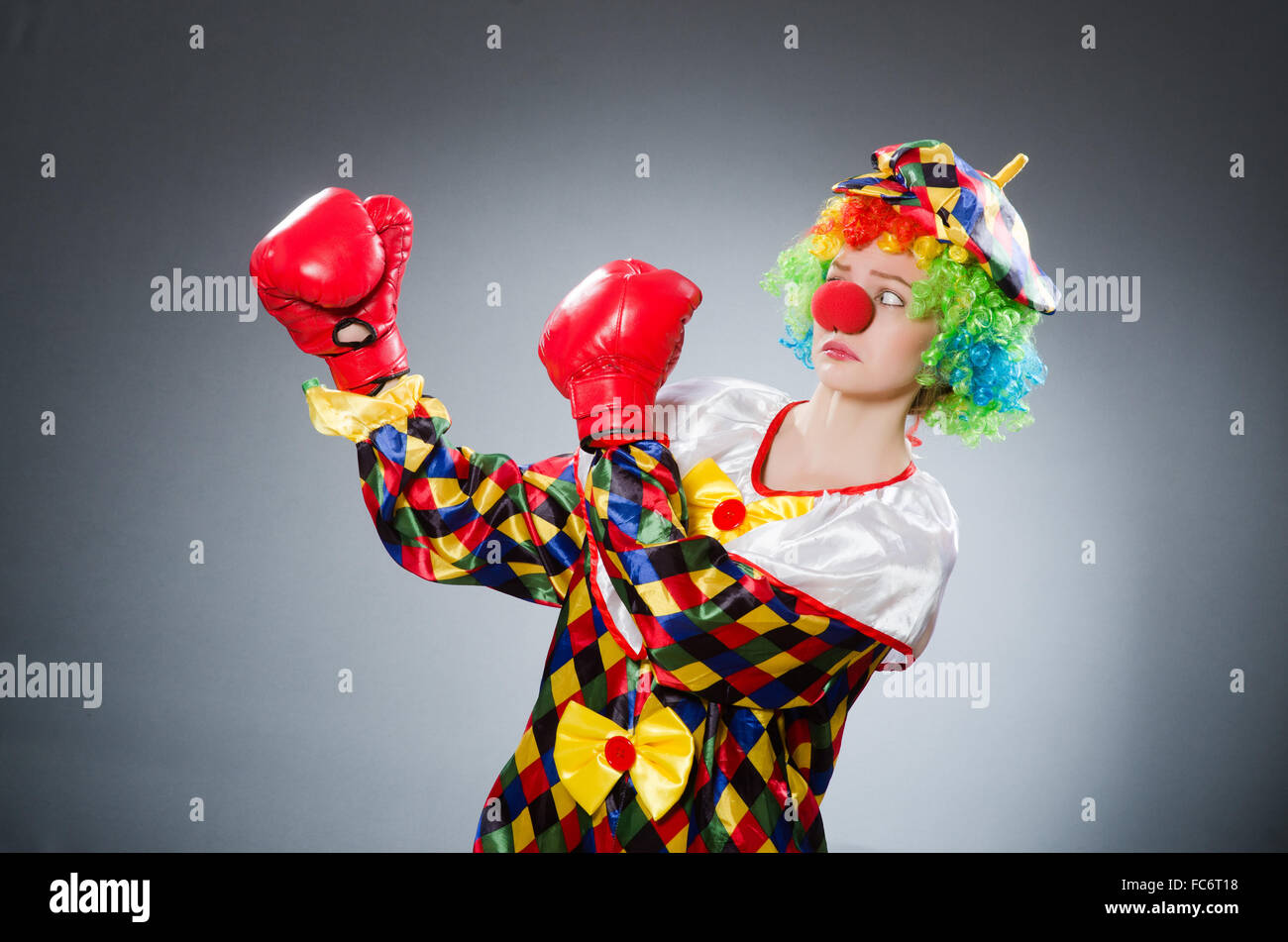 Funny clown with boxing gloves Stock Photo Alamy