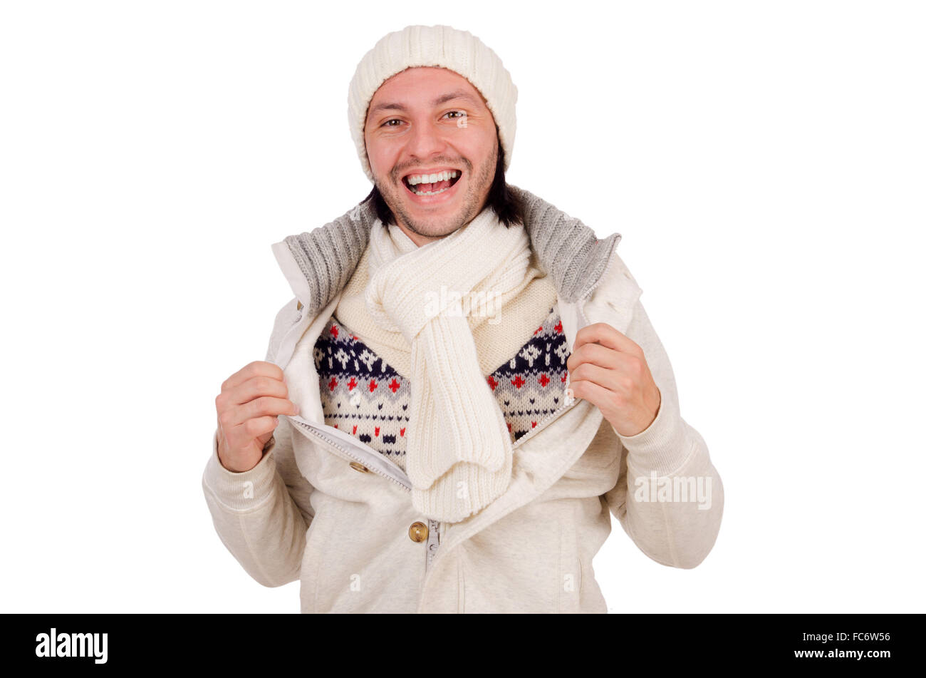 Young man in winter clothes isolated on white Stock Photo - Alamy