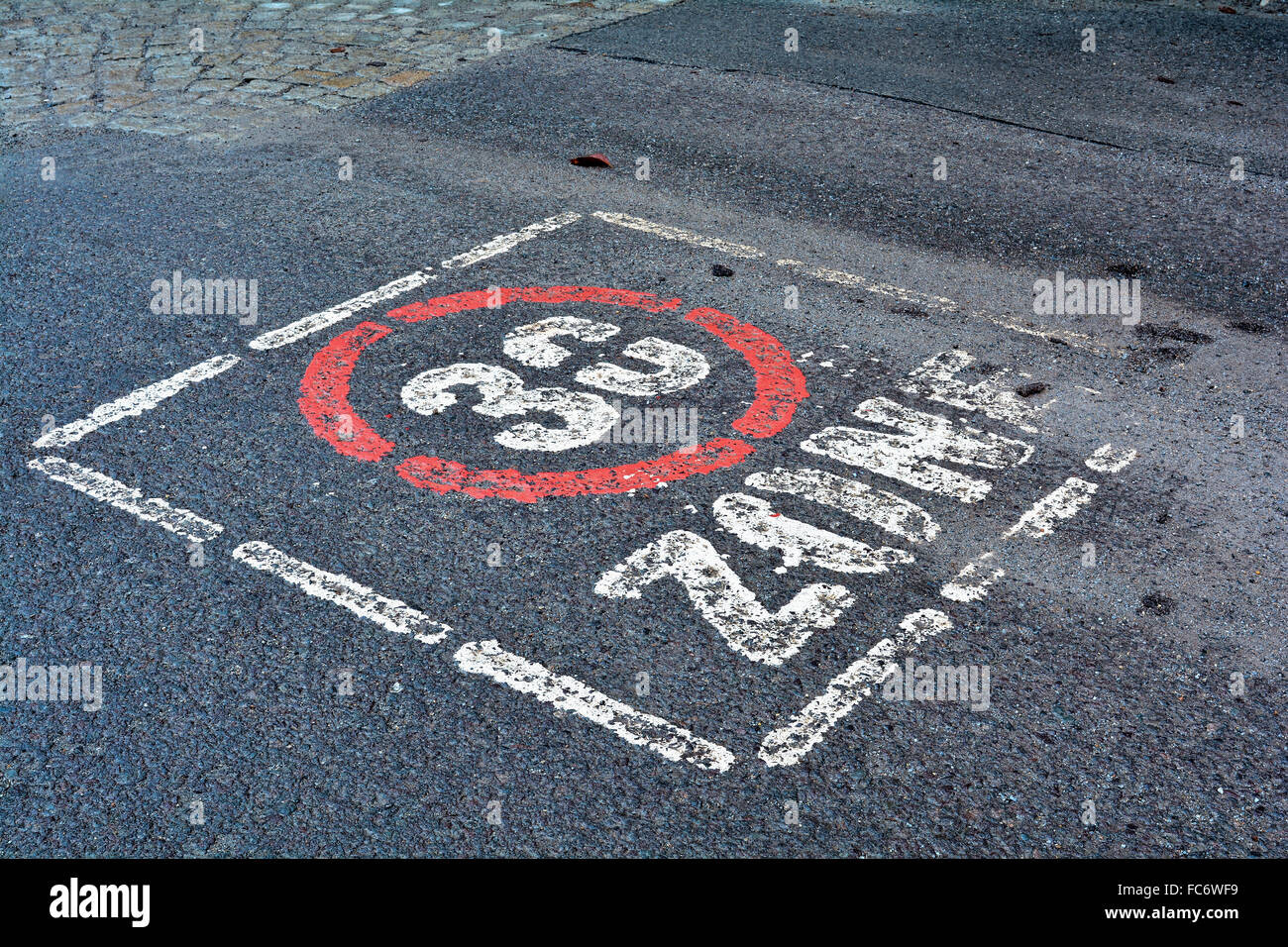 speed limit on a road Stock Photo