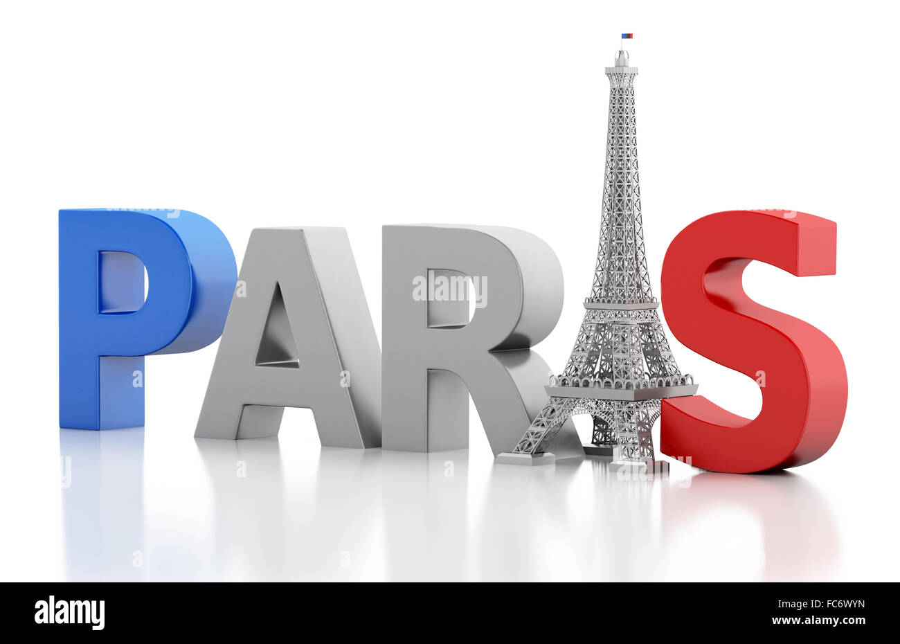 3d Paris word with eiffel tower. Stock Photo