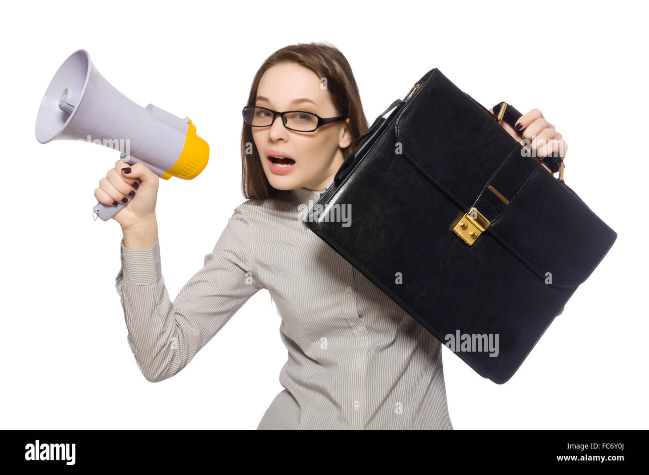 Woman in business concept isolated on white Stock Photo - Alamy
