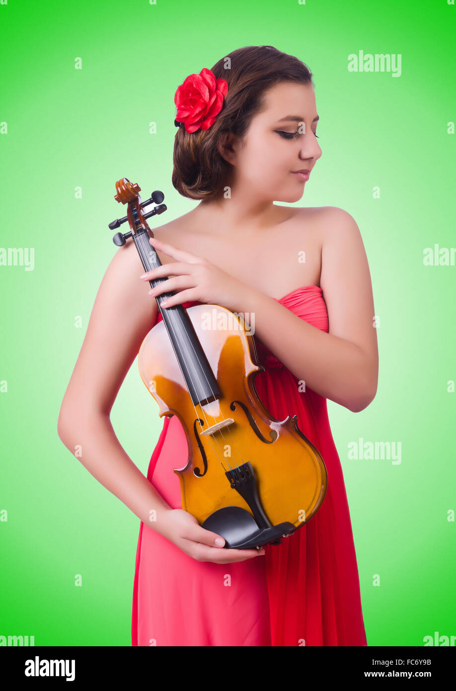 Young girl with violin on white Stock Photo - Alamy