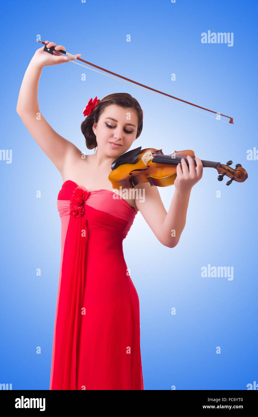 Young girl with violin on white Stock Photo - Alamy