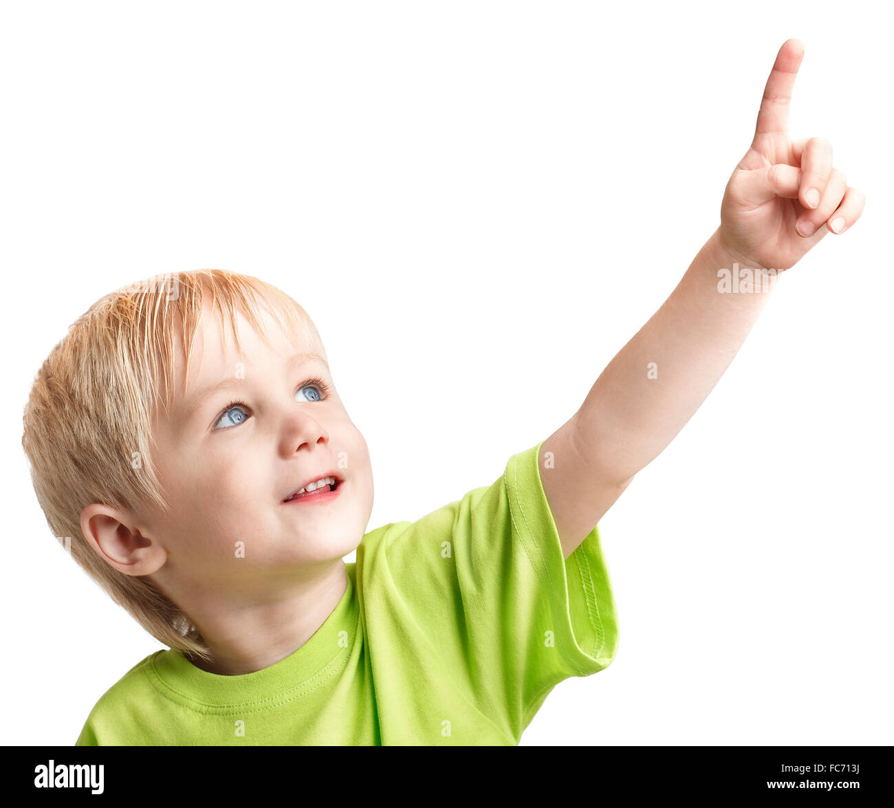 Boy points his finger Stock Photo