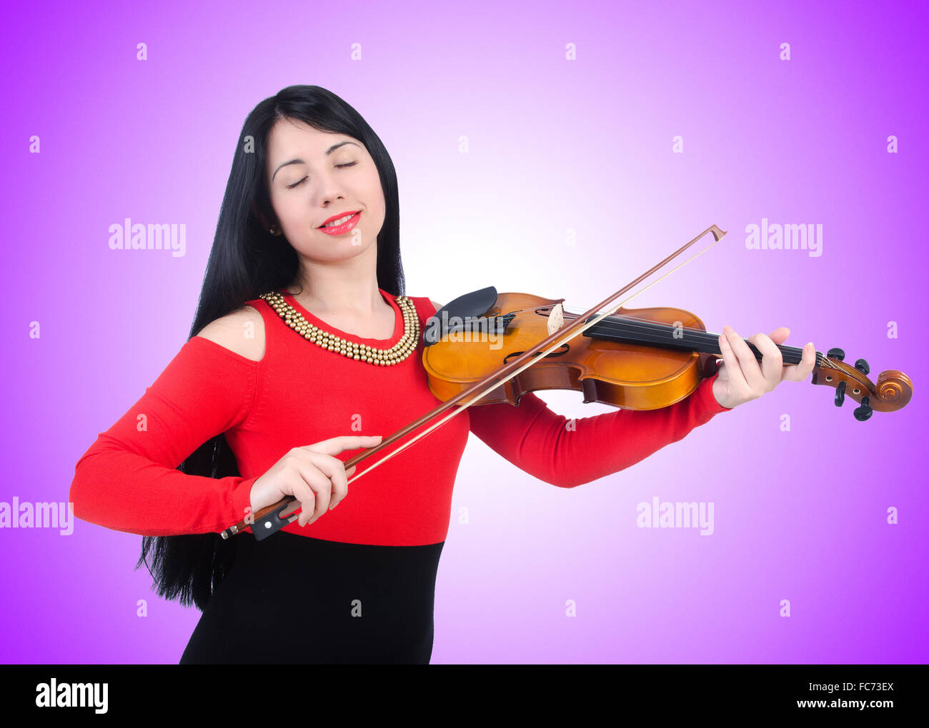 Young girl with violin on white Stock Photo - Alamy
