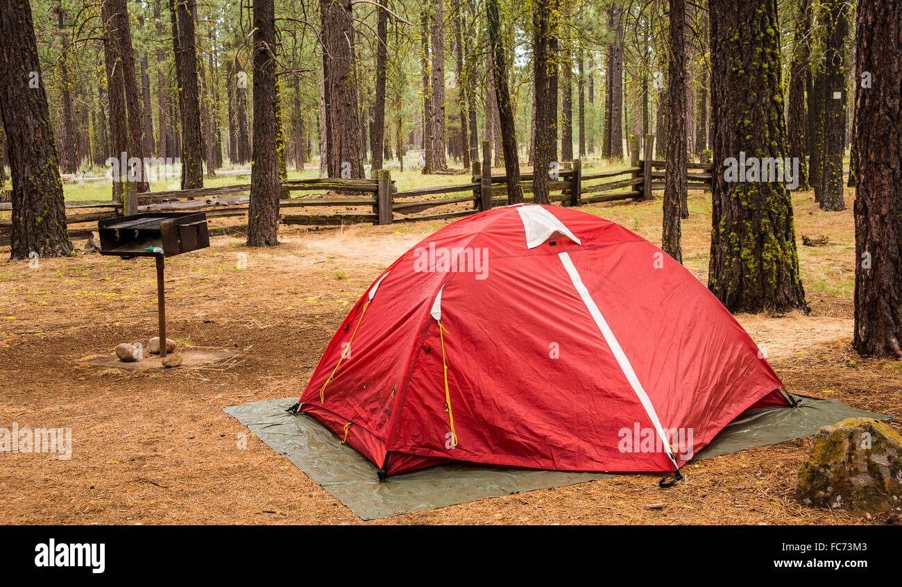 Red Tent Rainy Day Stock Photo