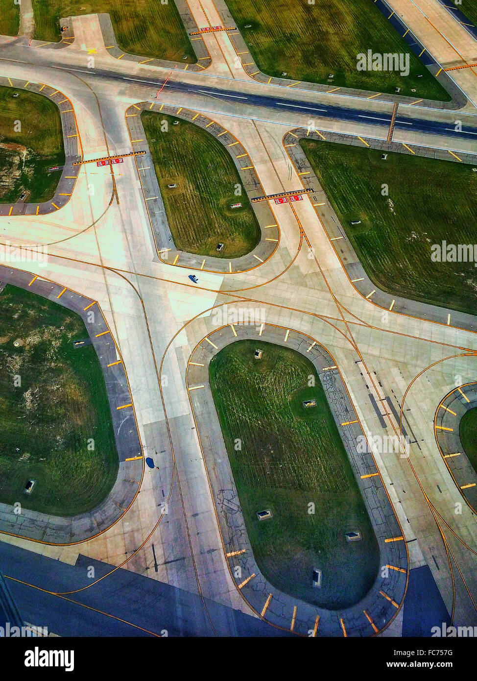 High angle view of highways and green spaces - Smartphone Captured Stock Image
