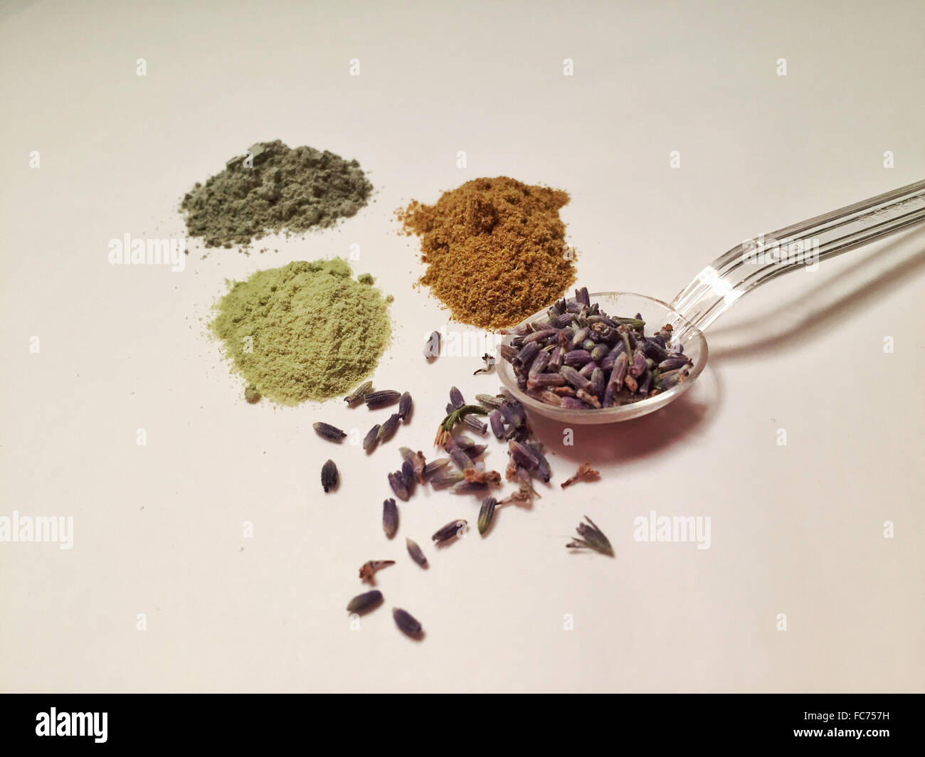 Ground powders, spices and lavender with spoon - Smartphone Captured Stock Image