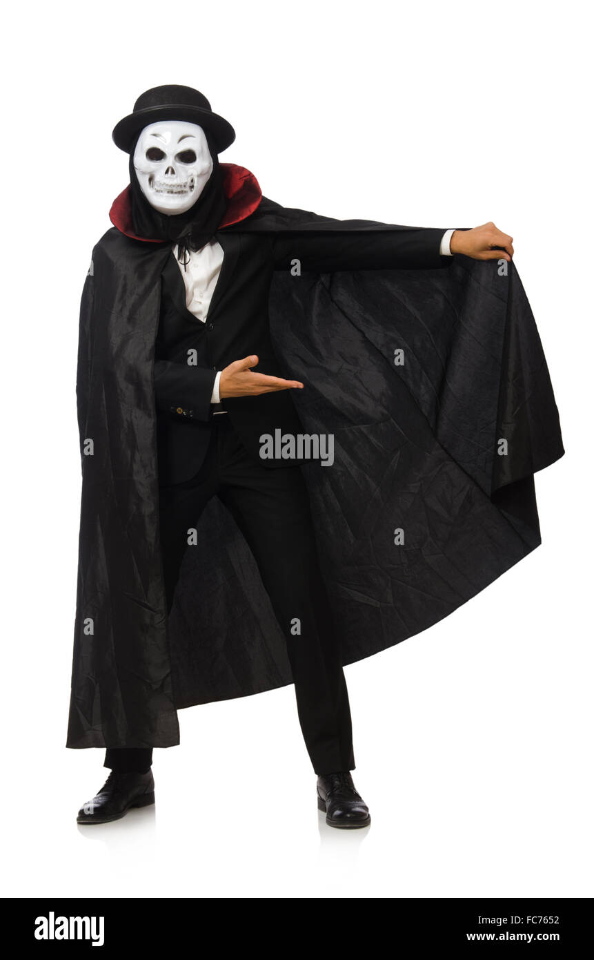 Man with scary mask isolated on white Stock Photo Alamy