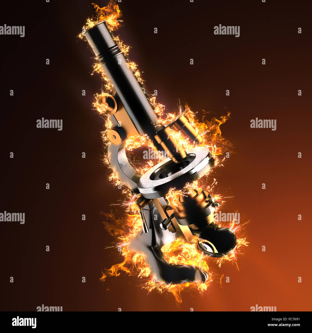 Old microscope in fire Stock Photo - Alamy