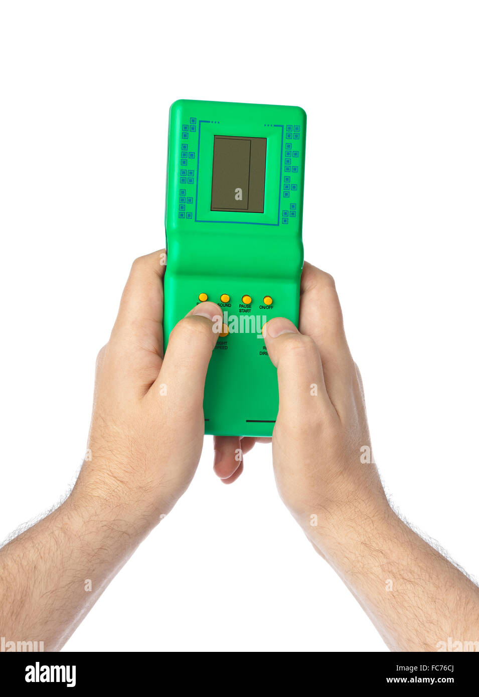 Hands with electronic tetris game Stock Photo