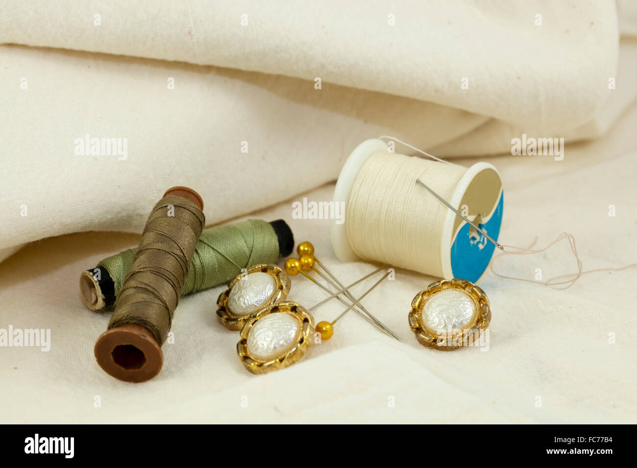 Sewing accessories and material for a craft project Stock Photo Alamy