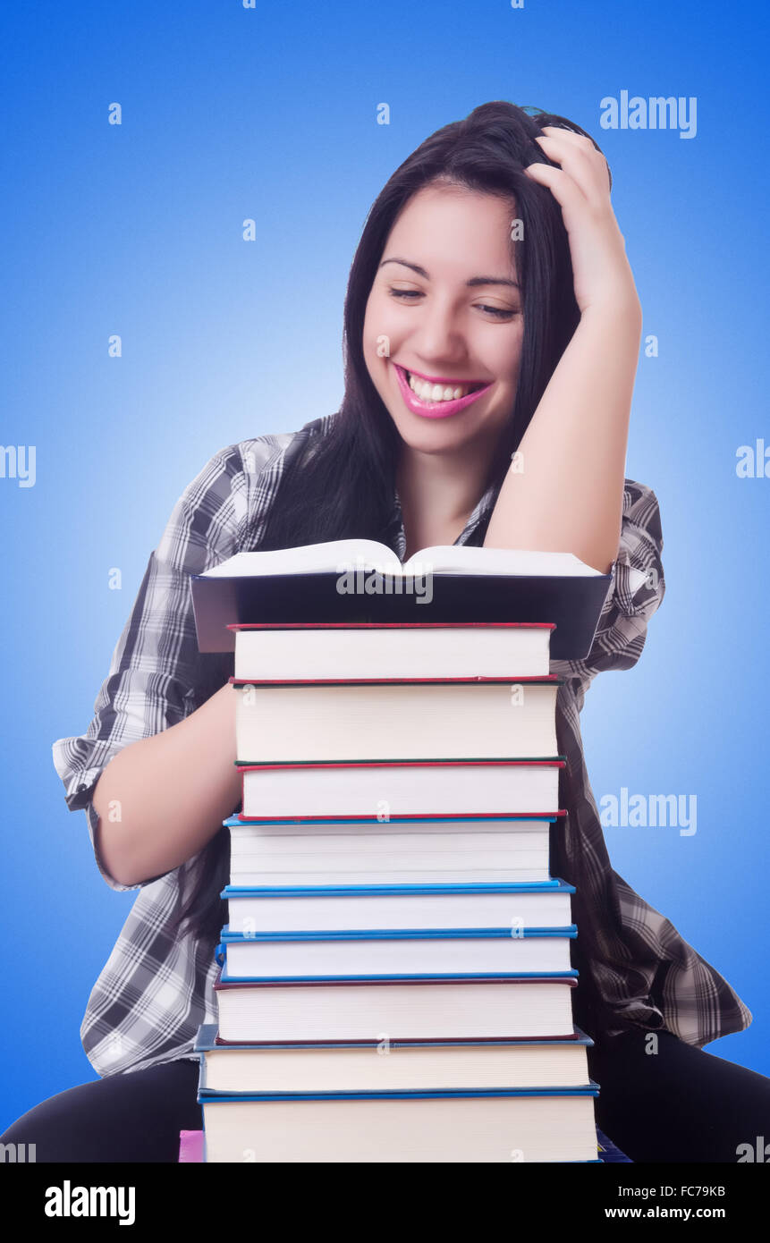 Girl student with books on white Stock Photo Alamy