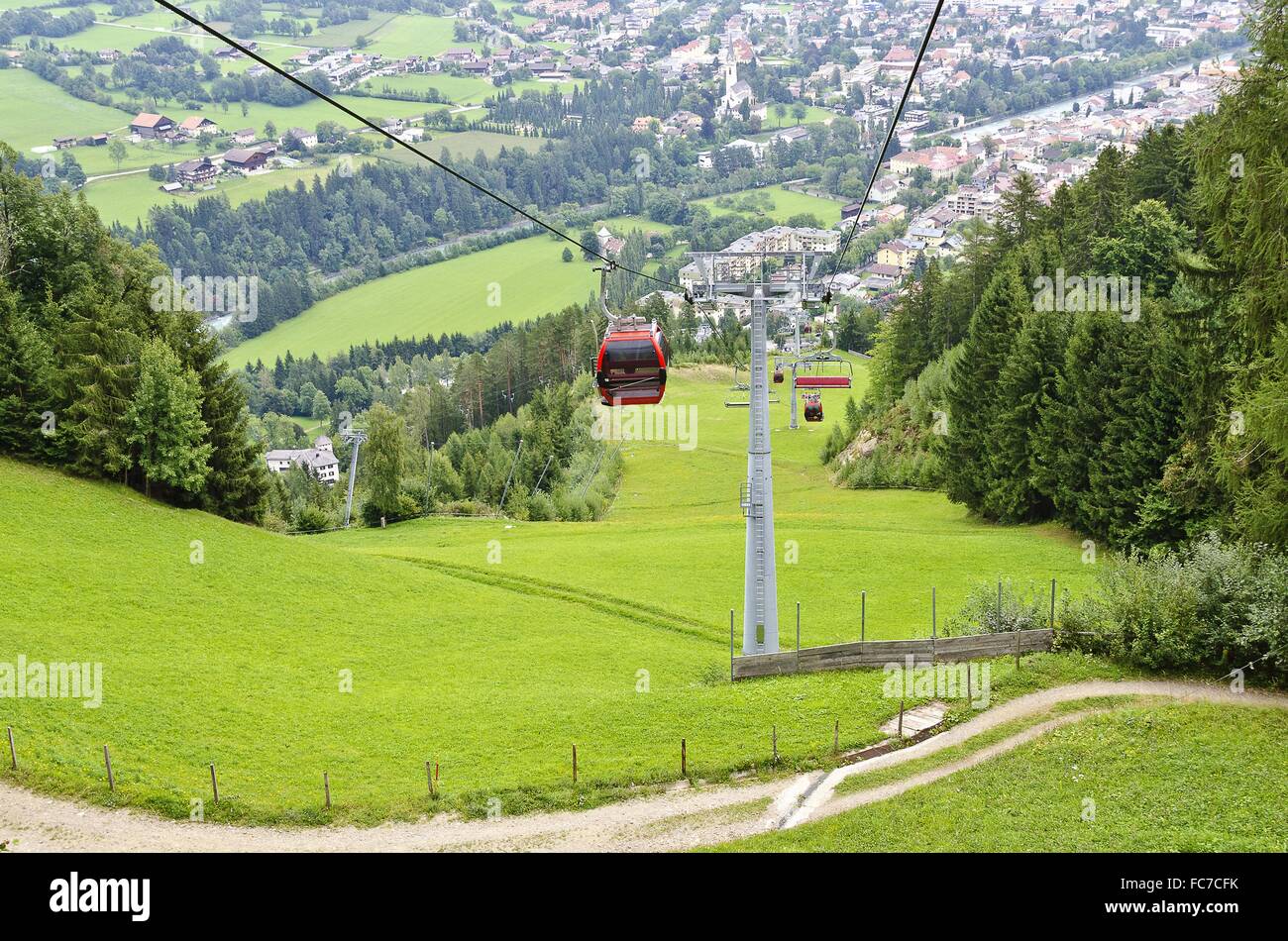 cableway to the castle mountain over Lienz Stock Photo