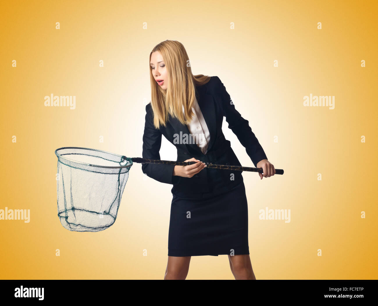 Woman with net isolated on white Stock Photo - Alamy