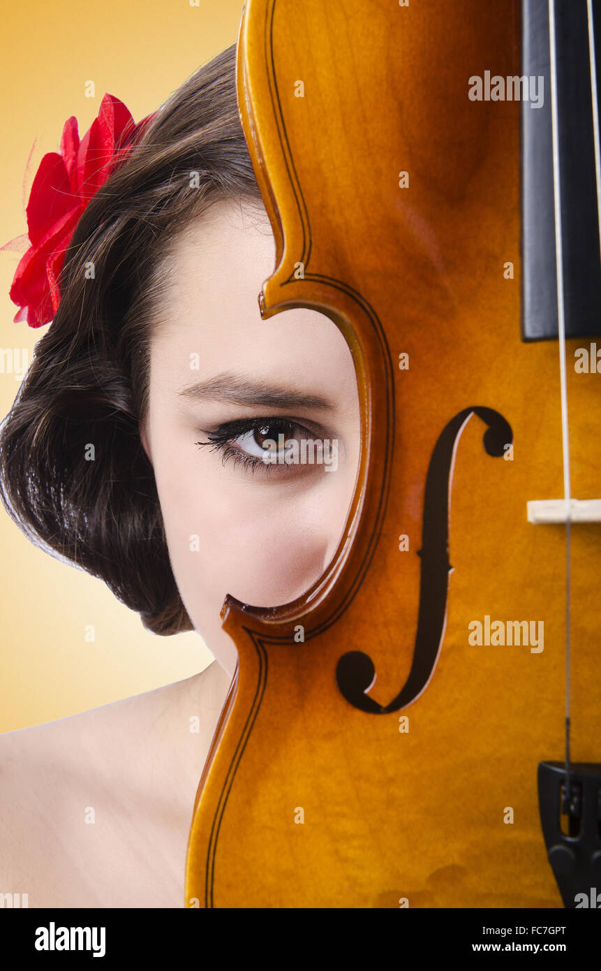 Young girl with violin on white Stock Photo - Alamy