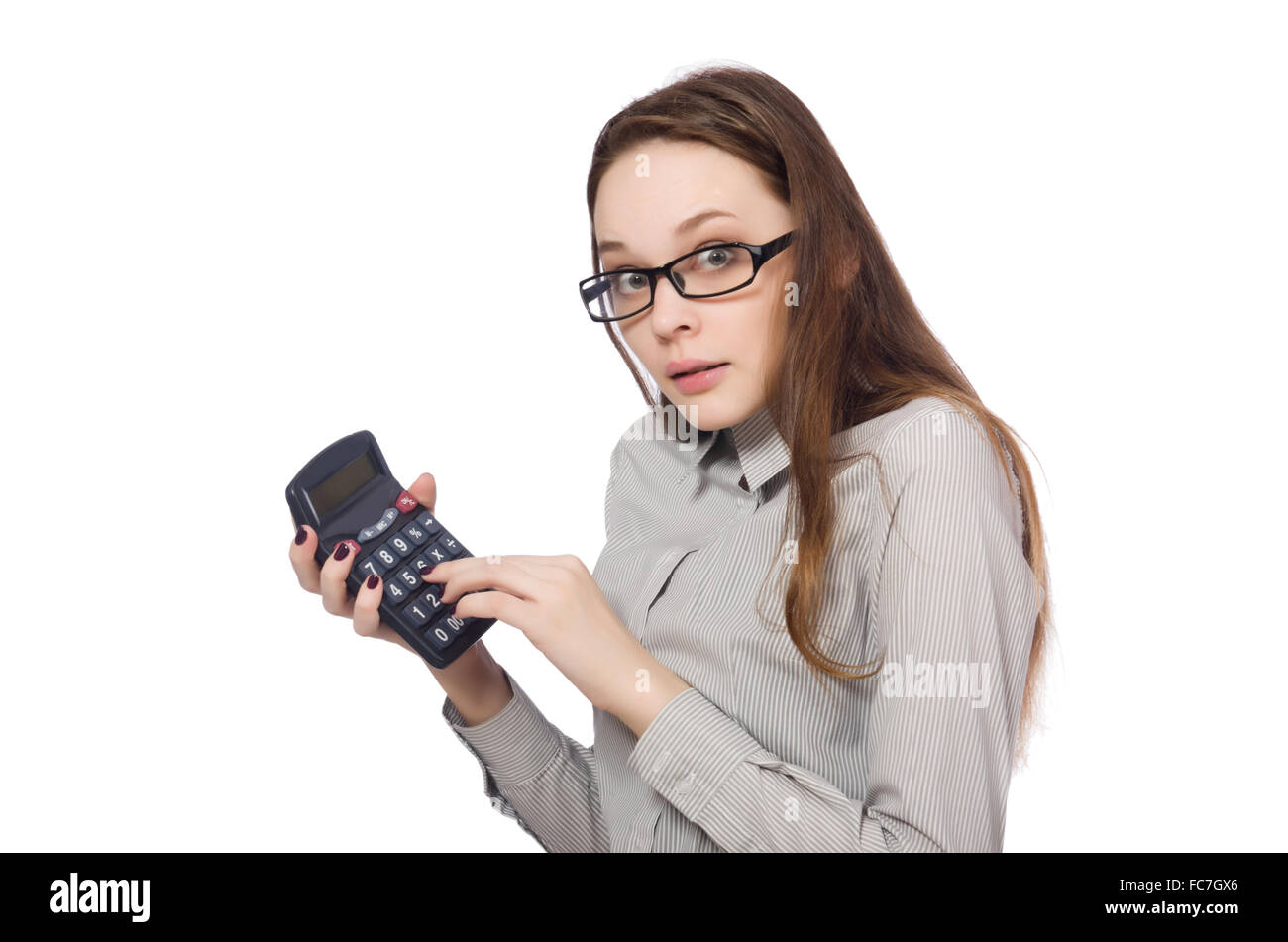 Woman in business concept isolated on white Stock Photo - Alamy