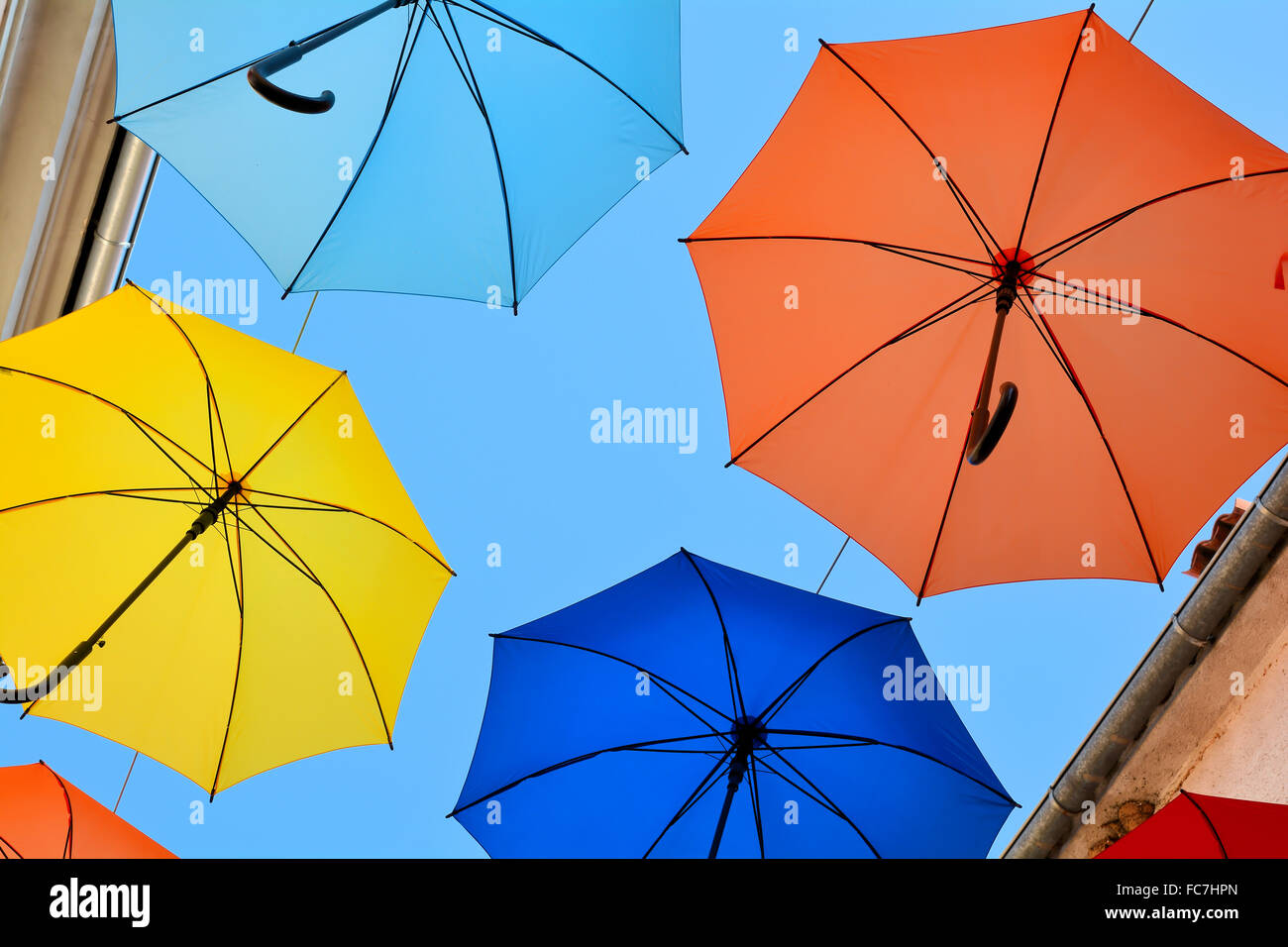 Umbrellas as decoration in Croatia Stock Photo
