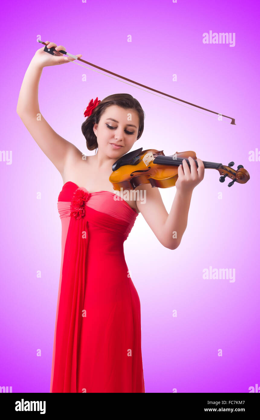 Young girl with violin on white Stock Photo - Alamy