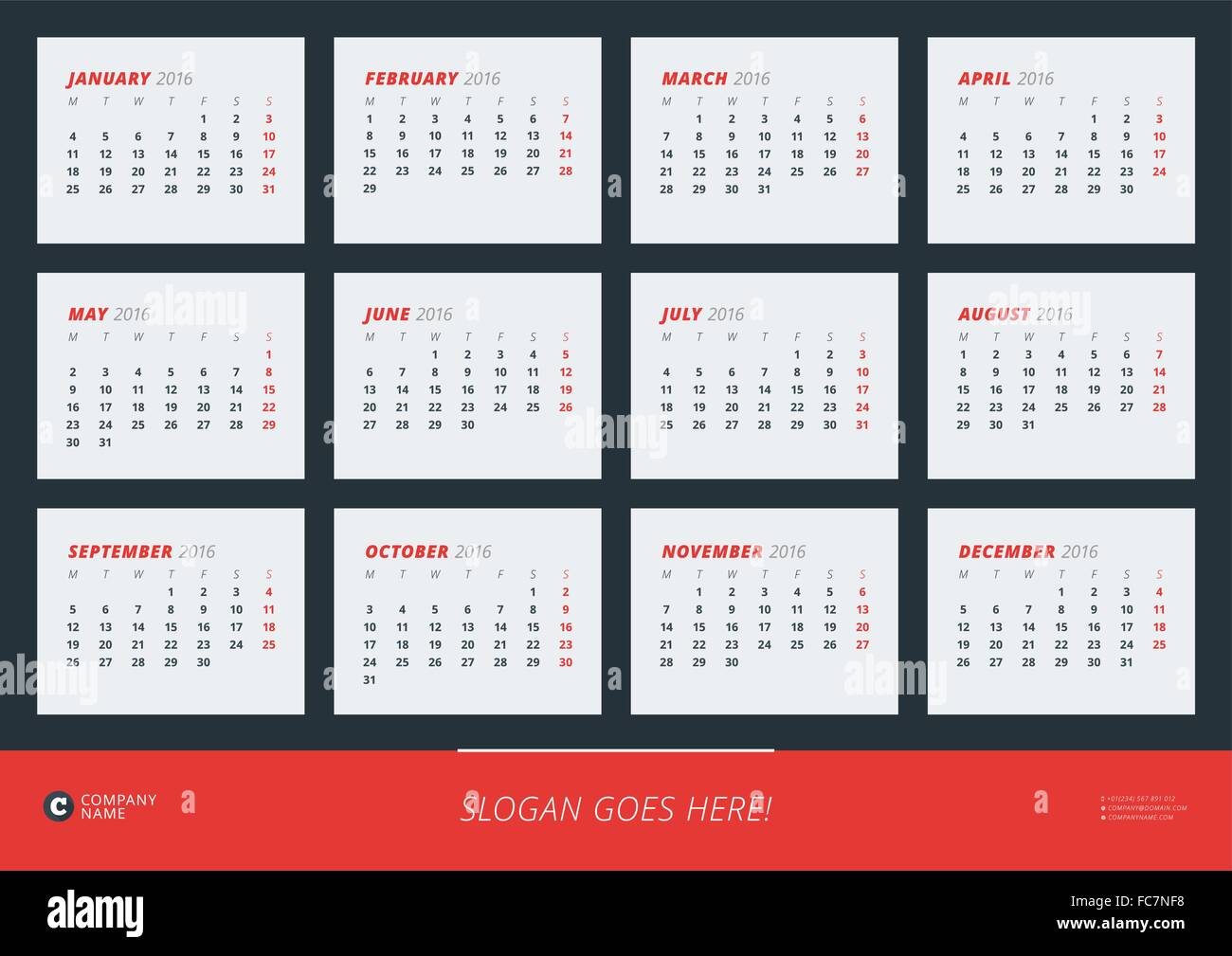 Wall Calendar Poster for 2016 Year. Vector Design Print Template ...