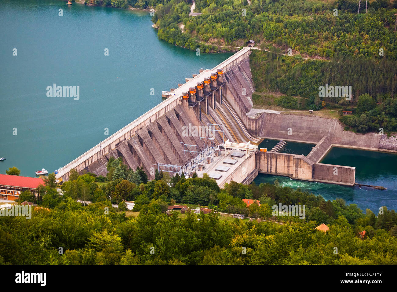 Dam on River Drina - Serbia Stock Photo