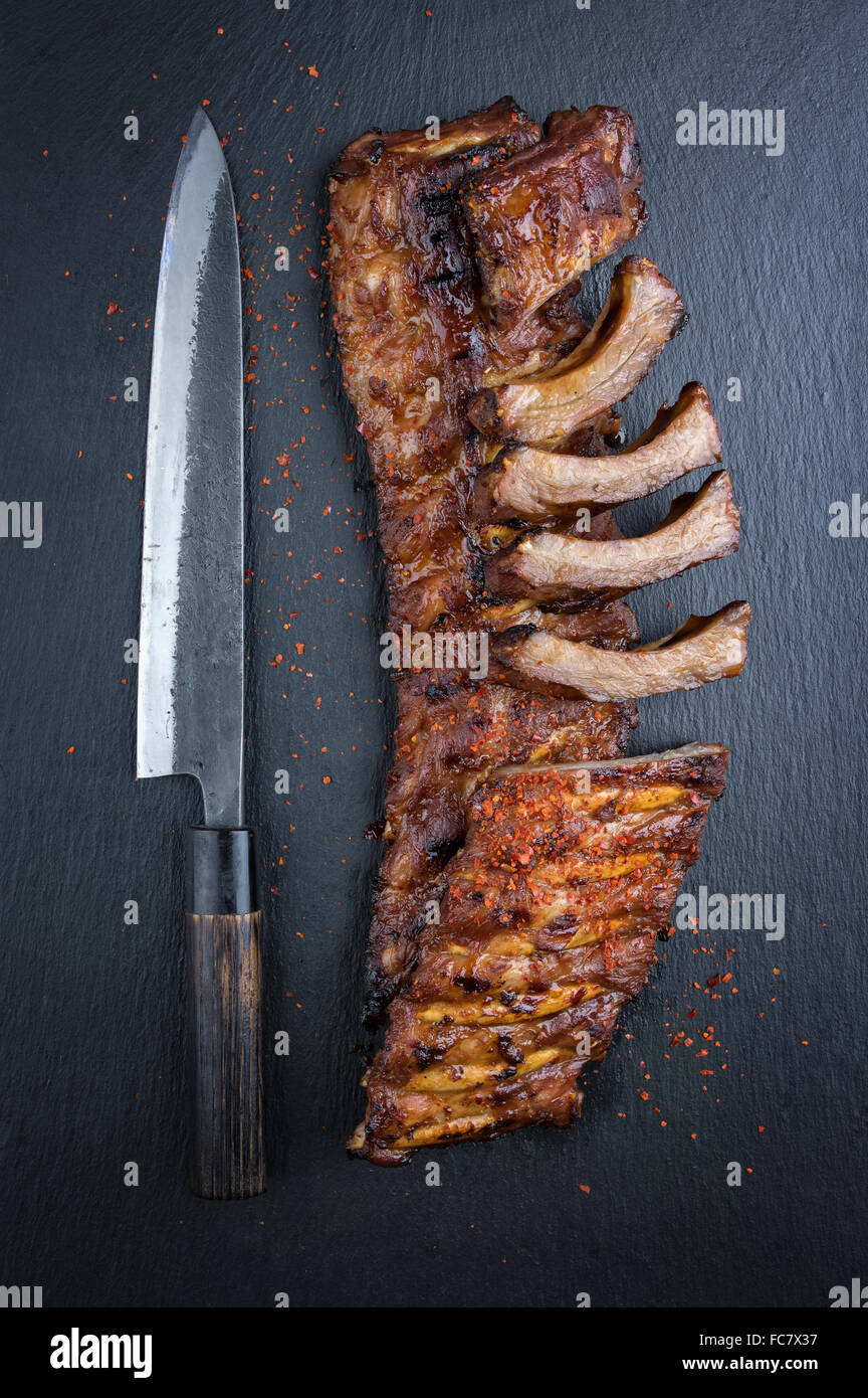 Barbecue Spare Ribs on Black Background Stock Photo - Alamy