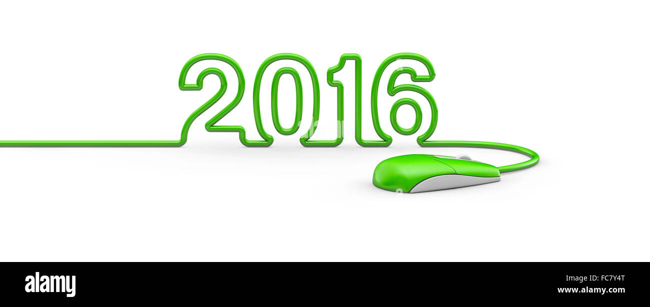 Mouse cable 2016 / 3D render of computer mouse cable forming year 2016 outline Stock Photo