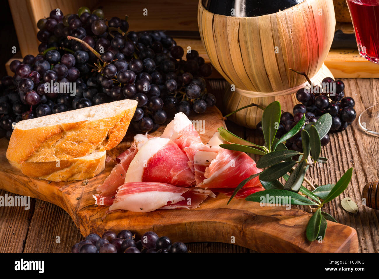 Wine and prosciutto Stock Photo