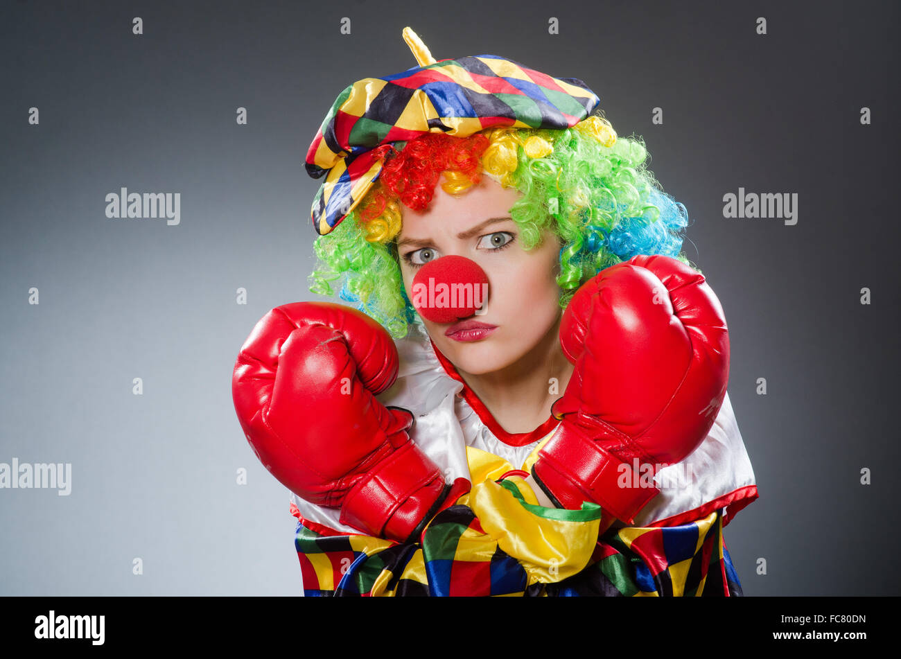 Funny clown with boxing gloves Stock Photo Alamy