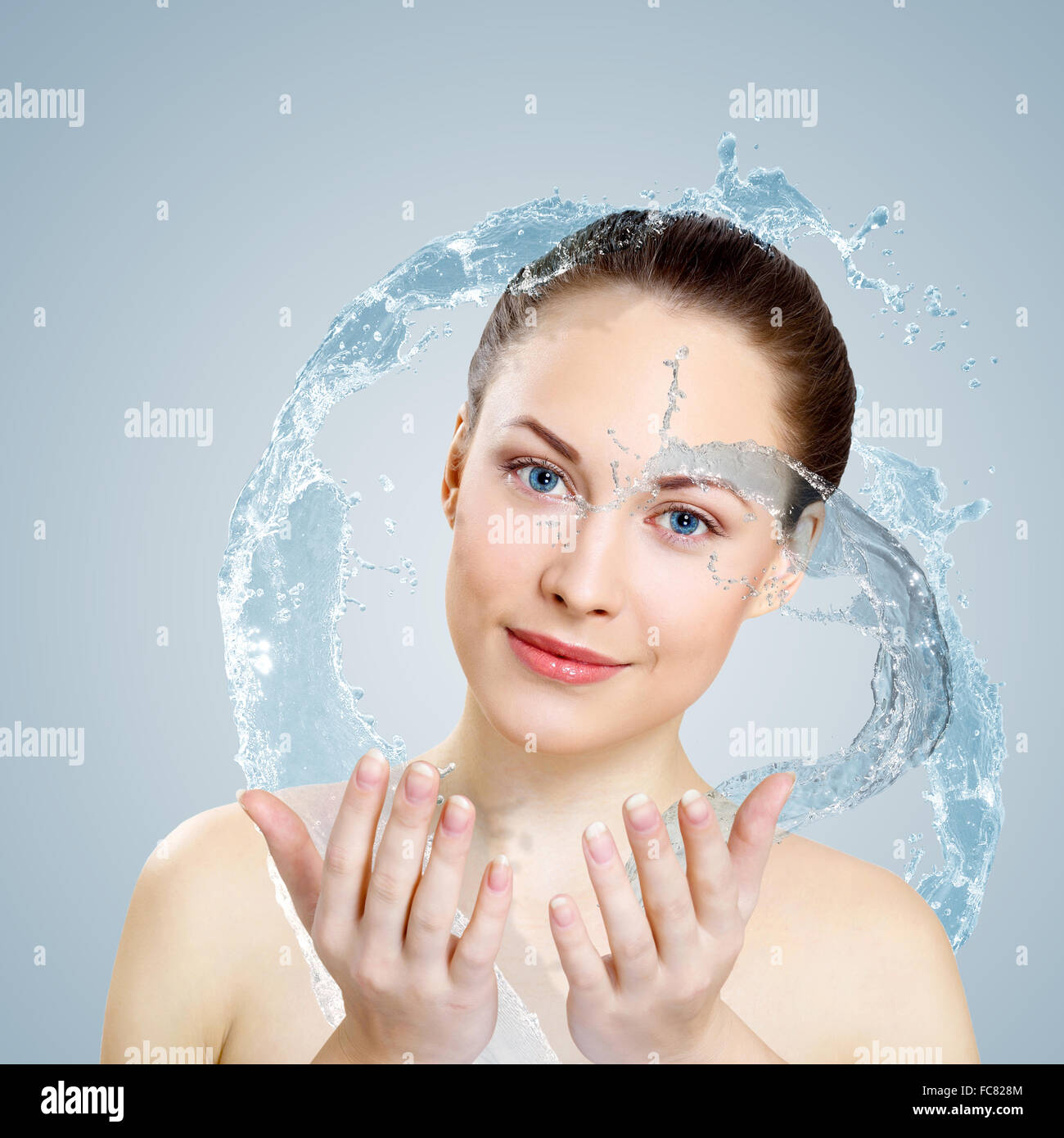 Portrait of beautiful young woman with water splashes Stock Photo - Alamy