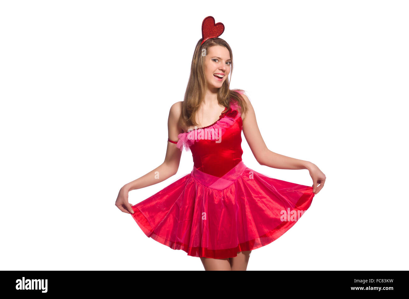 Girl in pretty pink dress isolated on white Stock Photo - Alamy