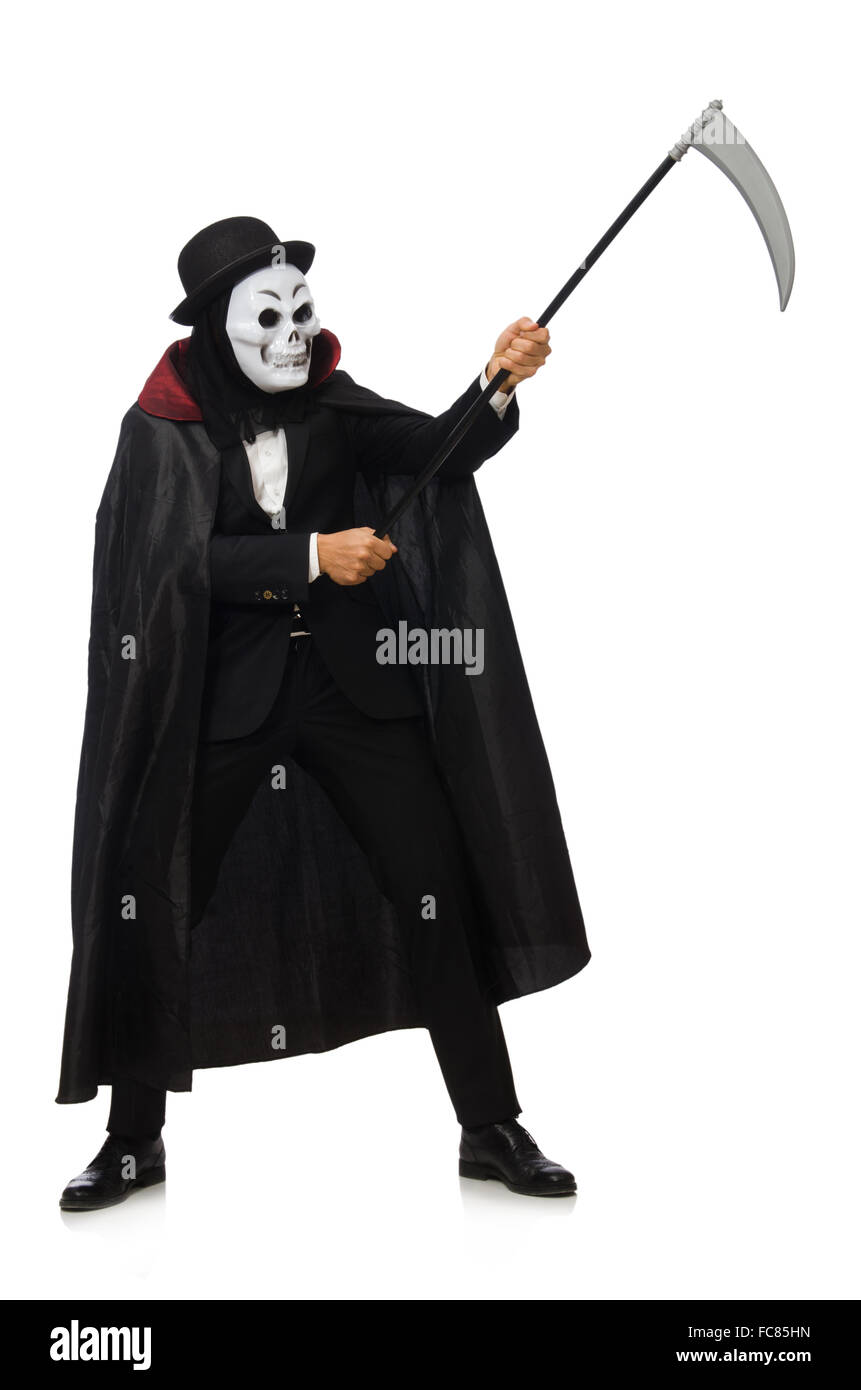 Man with scary mask isolated on white Stock Photo