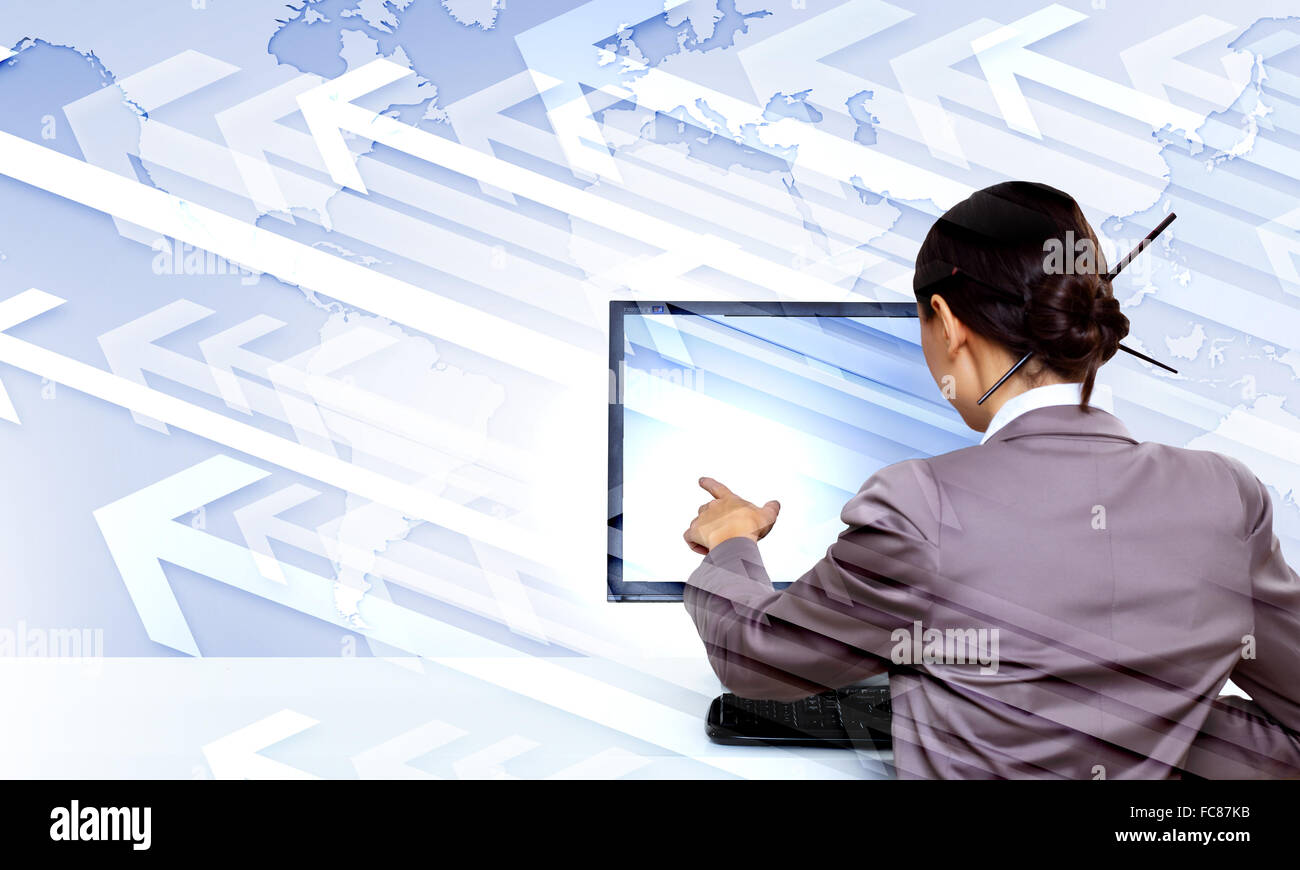 Business woman working with virtual digital screens Stock Photo
