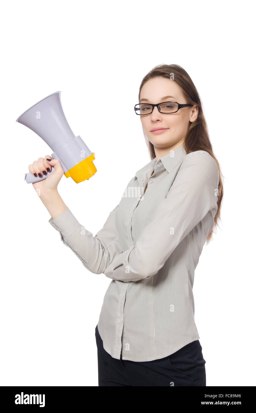 Woman in business concept isolated on white Stock Photo - Alamy
