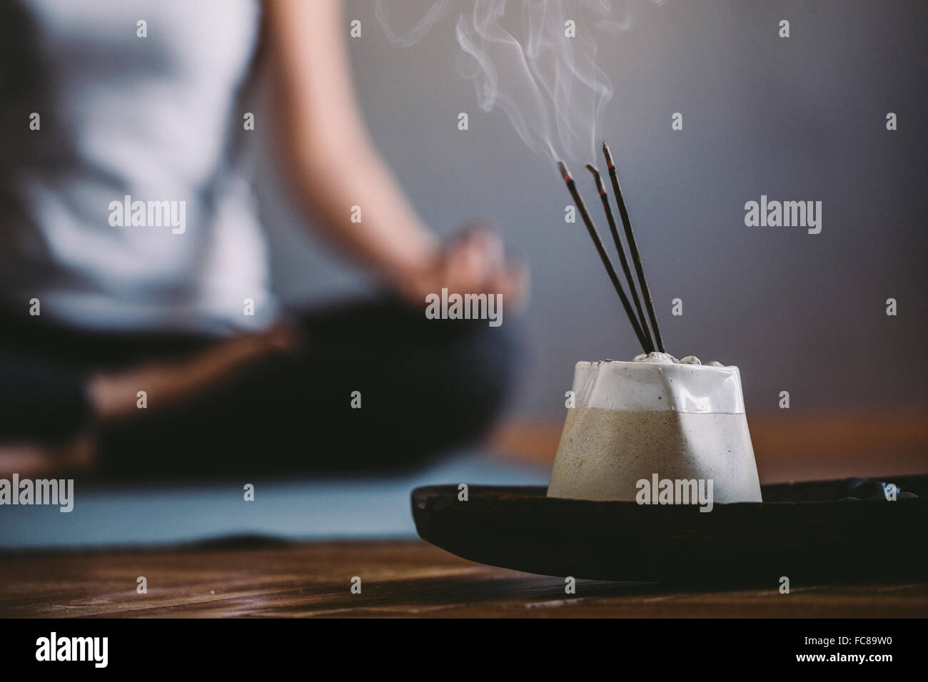Incense burning in yoga studio Stock Photo Alamy