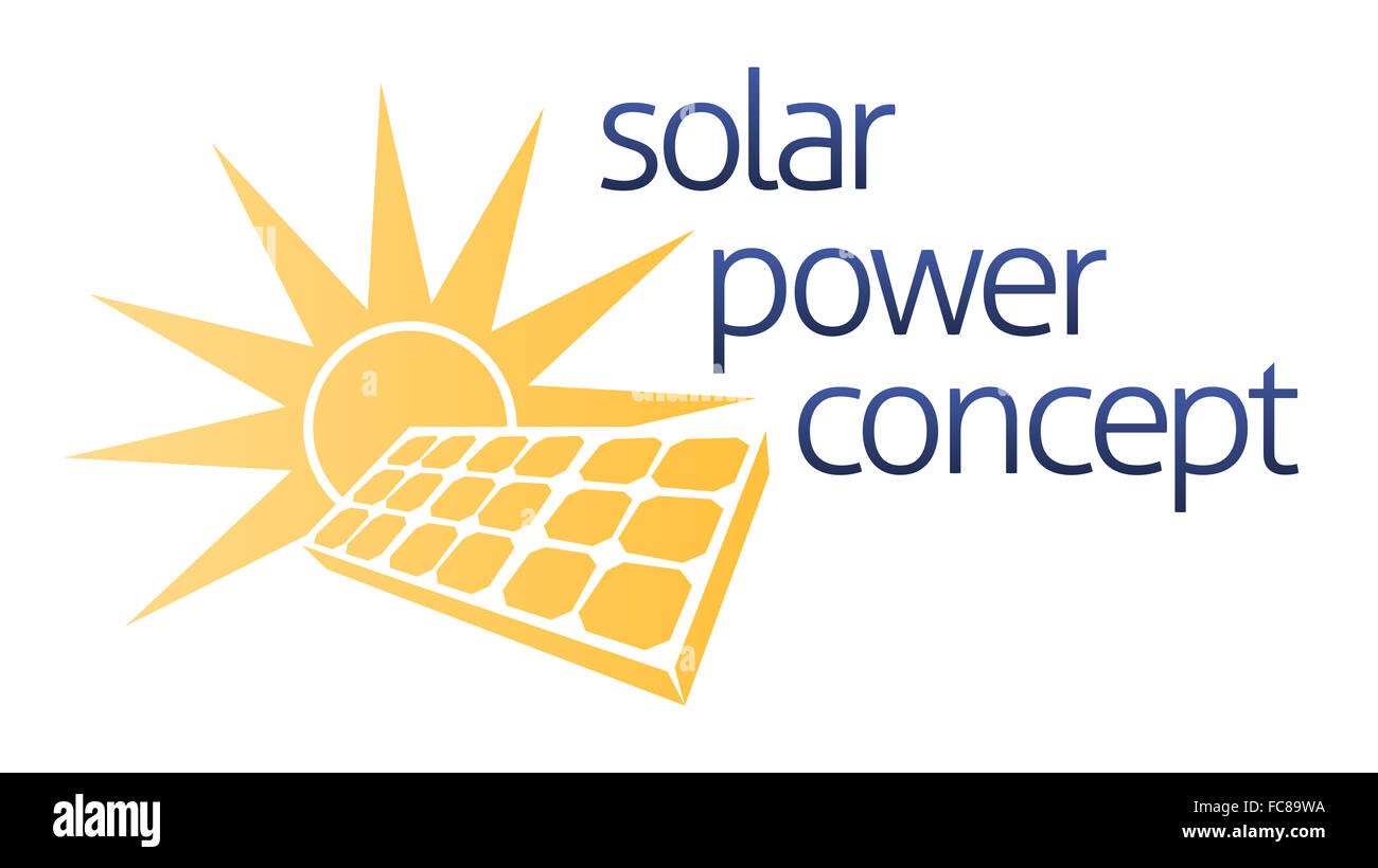 A solar panel energy concept icon of sun and solar panel photovoltaics cell with a sun Stock Photo