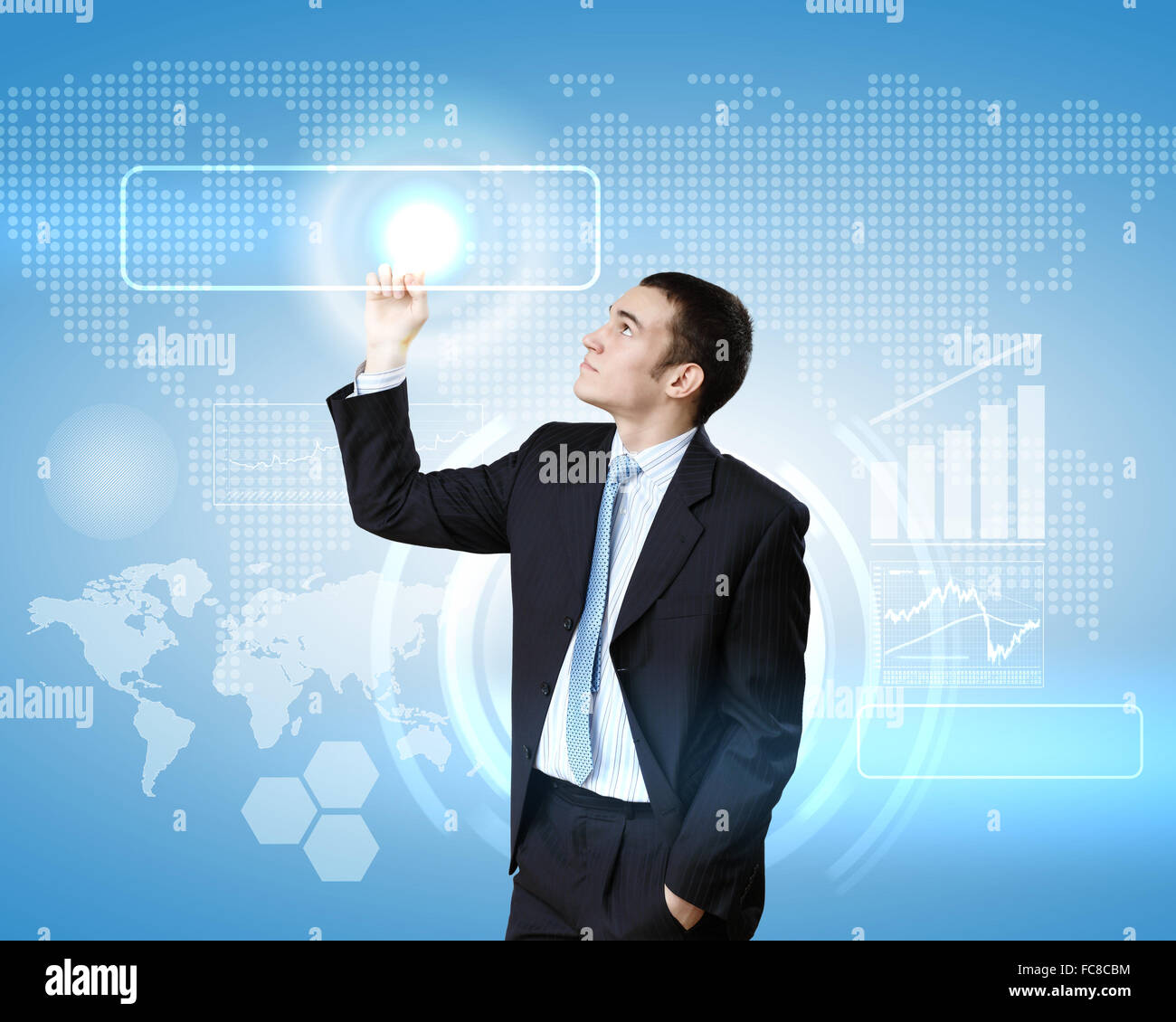 Businessman in suit working with touch screen technology Stock Photo ...