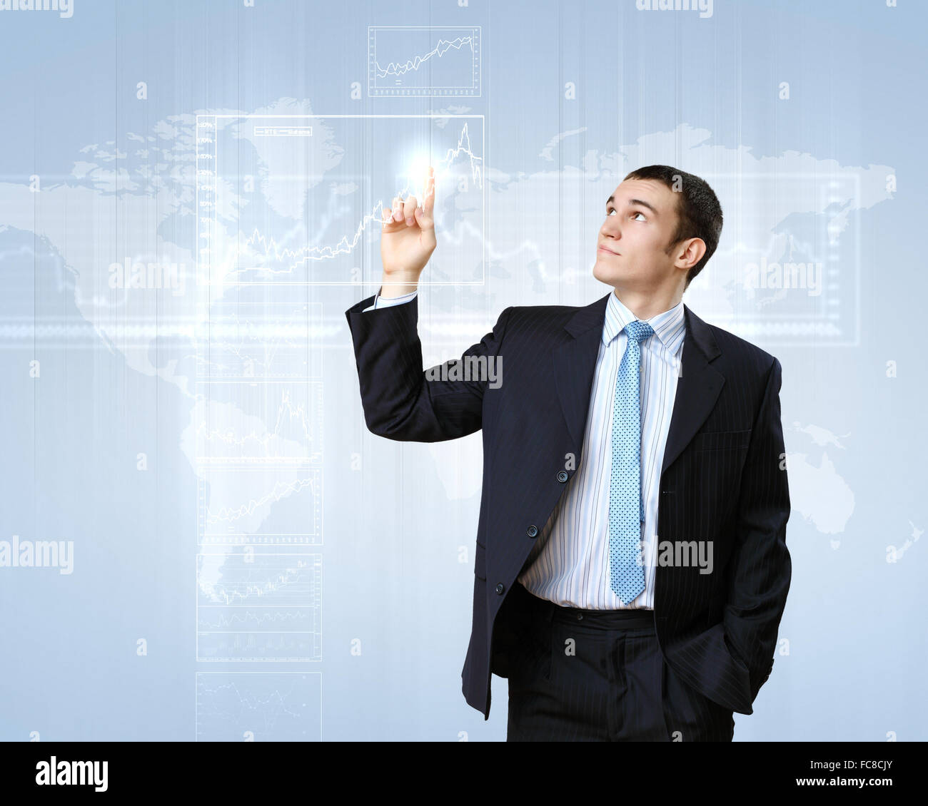 Businessman in suit working with touch screen technology Stock Photo ...