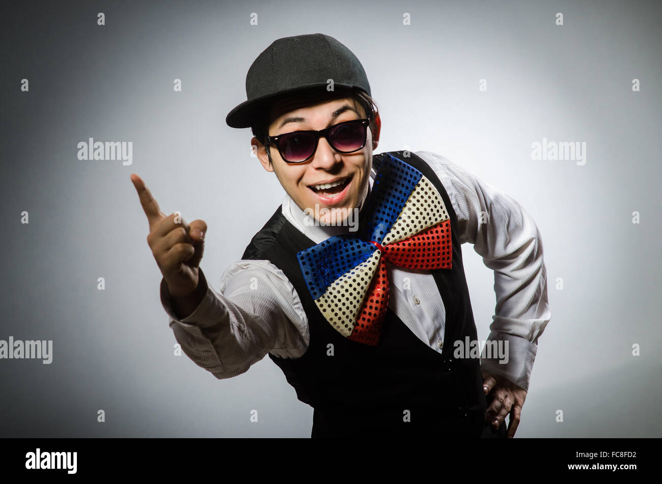 Funny man with giant bow tie Stock Photo Alamy