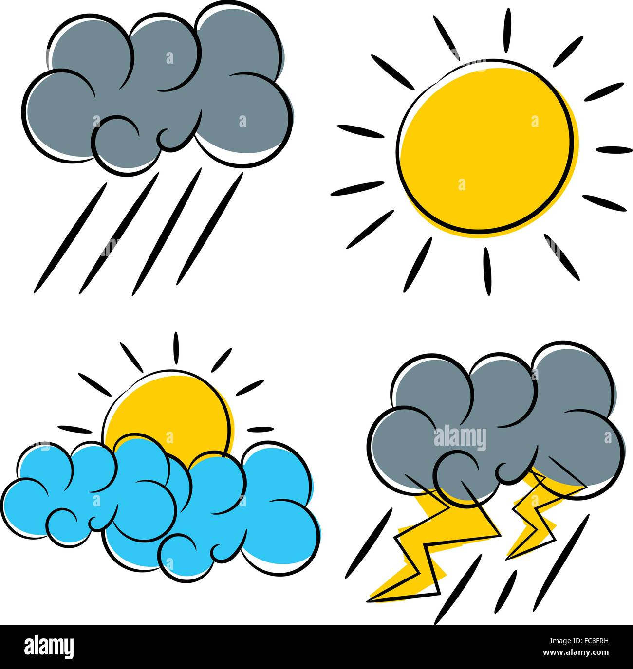 weather icon sun cloud rain and lighting concept illustration Stock ...