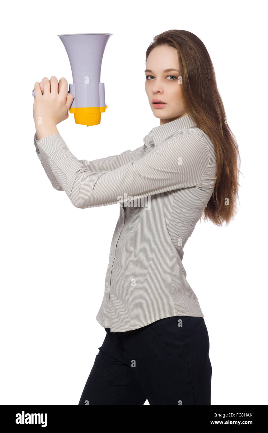Woman in business concept isolated on white Stock Photo - Alamy