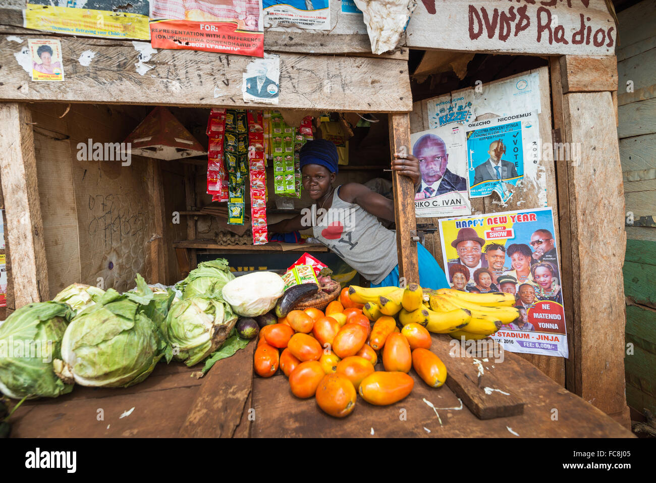 local woman selling food in their shop, Near Jinja, Uganda, Africa Stock Photo Alamy