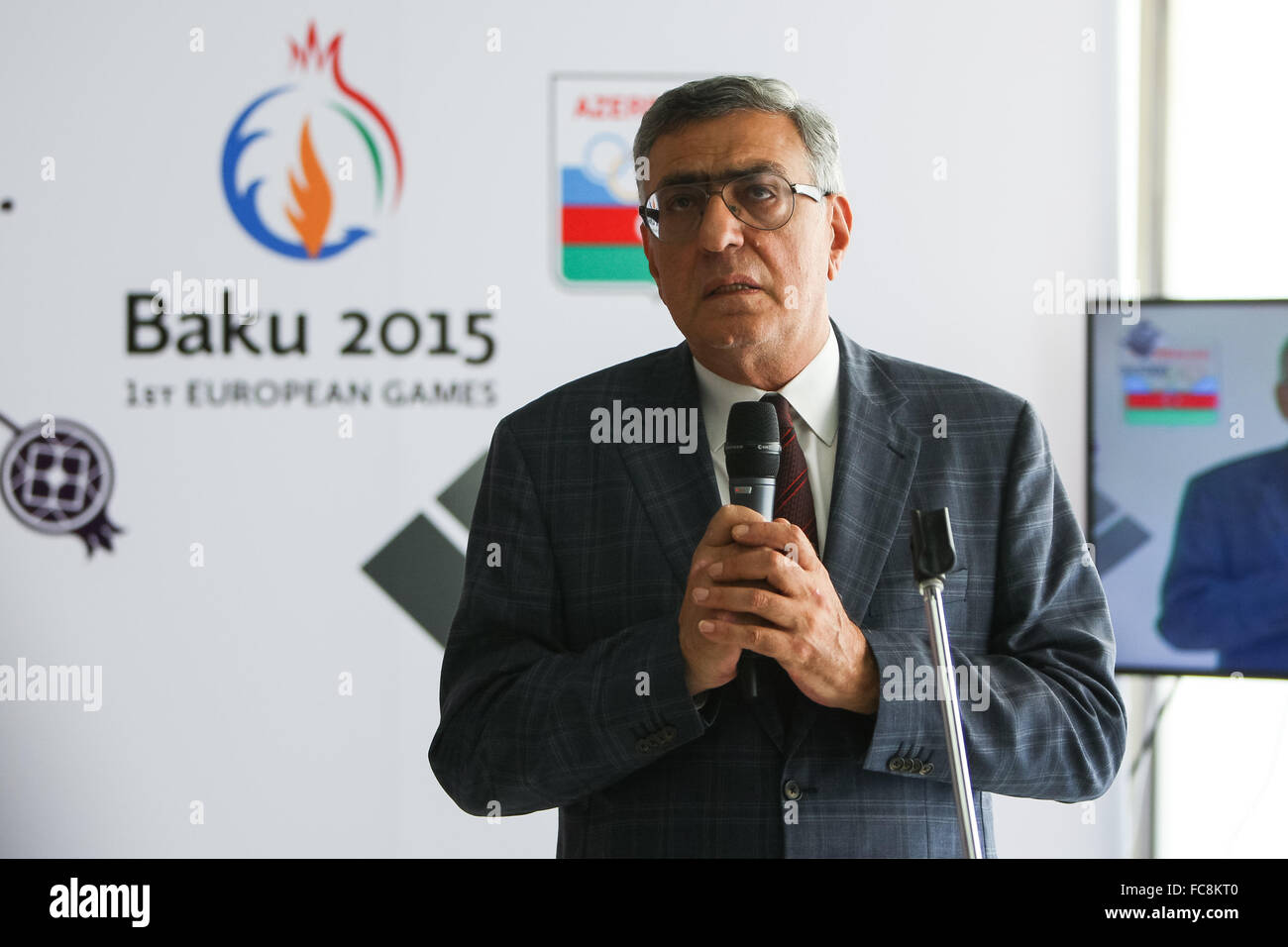 Azerbaijan National Olympic Committee Vice President Chingiz Huseynzade at an event for Azerbaijan medallists. Olympic National Committee building. Baku2015. 1st European Games. Baku. Azerbaijan. 18/06/2015. Stock Photo