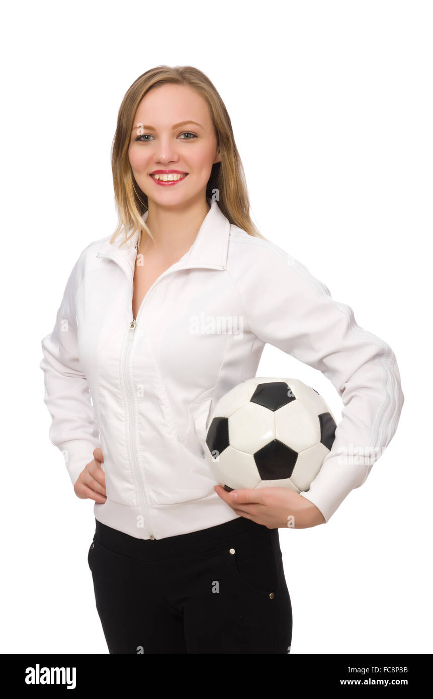 Woman wearing sports costume isolated on white Stock Photo Alamy