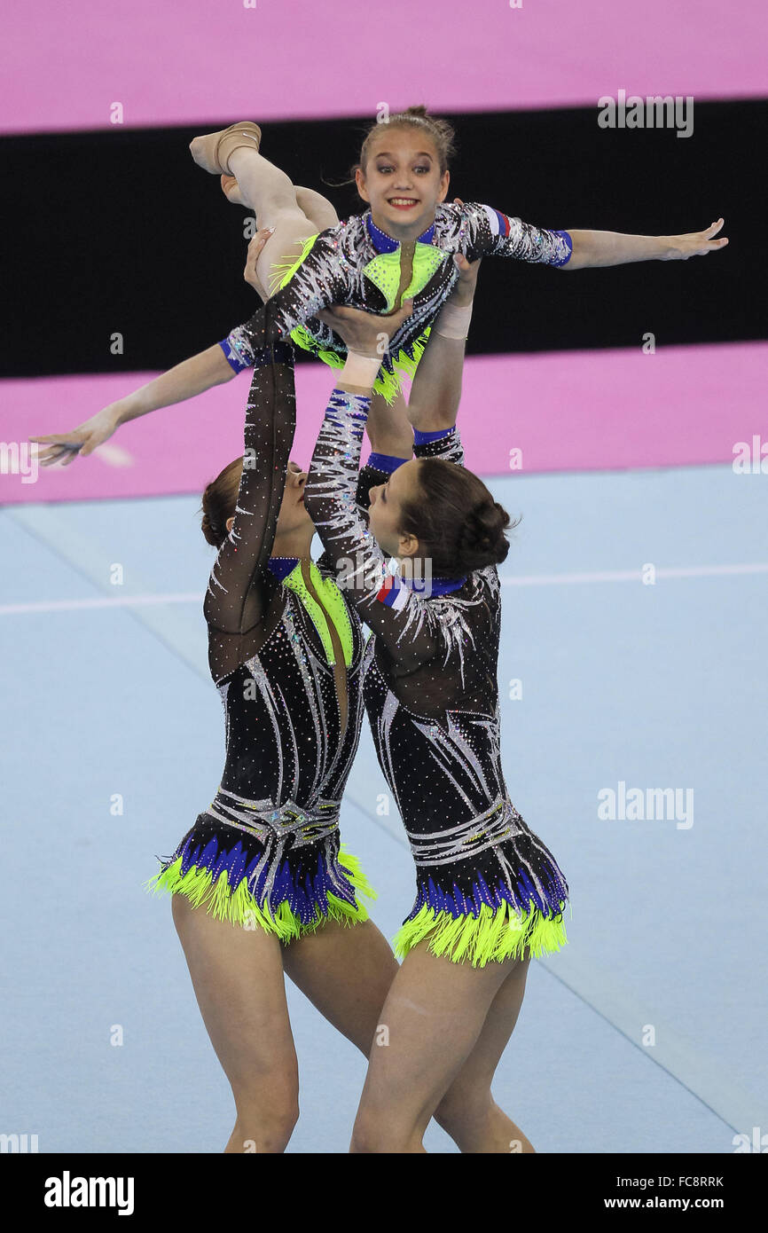 Russia. Women's Group All-Around Acrobatic Gymnastics. National Gymnastics Arena. Baku2015. 1st European Games. Baku. Azerbaijan. 19/06/2015. Stock Photo