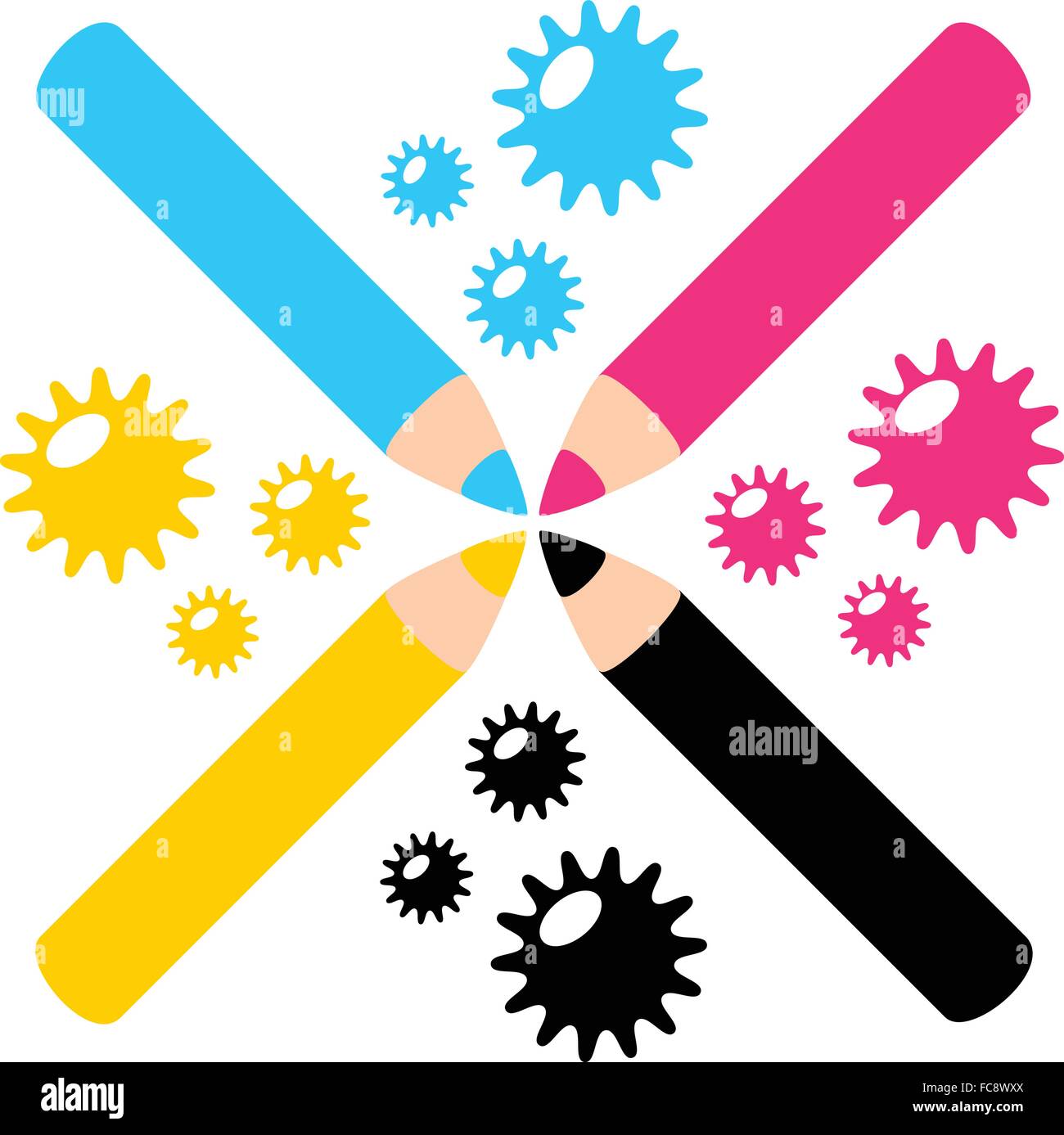 CMYK color profile color pencil in colorful concept illustration Stock